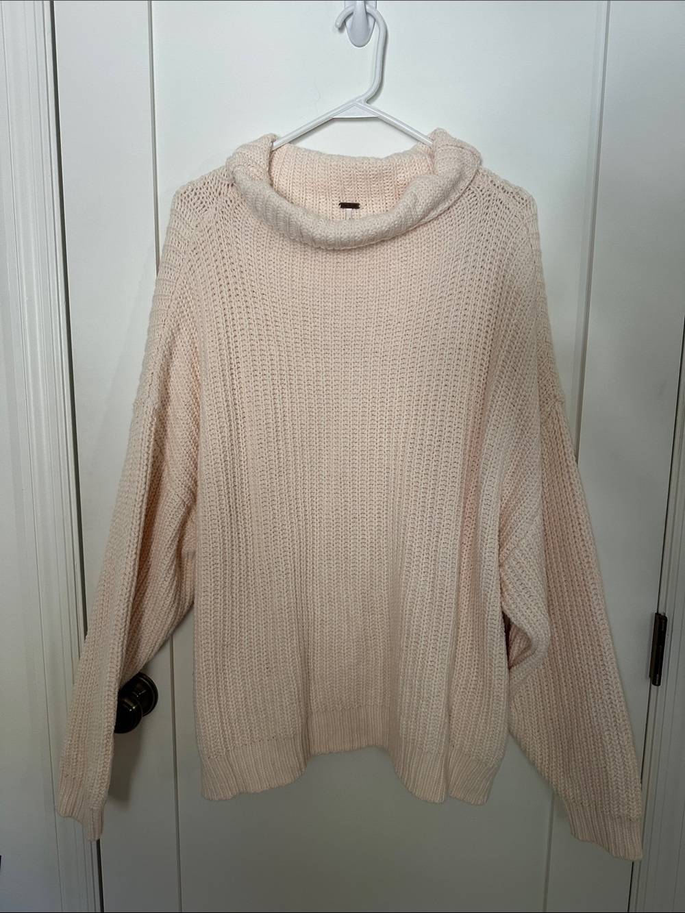 Free People Ivory Cable Knit Turtleneck Pullover